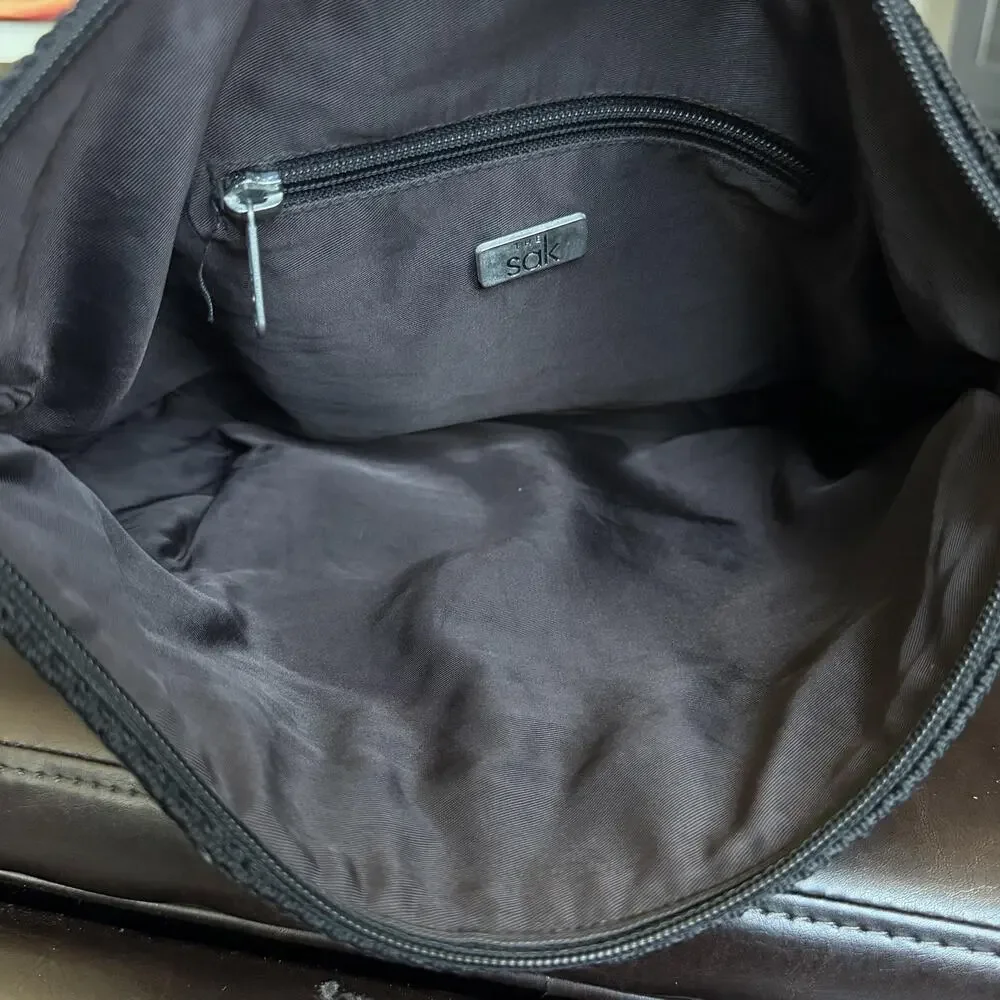 The Sak Hobo Bag Womens Medium Black Knit Shoulder Purse Zip Pocket Lined